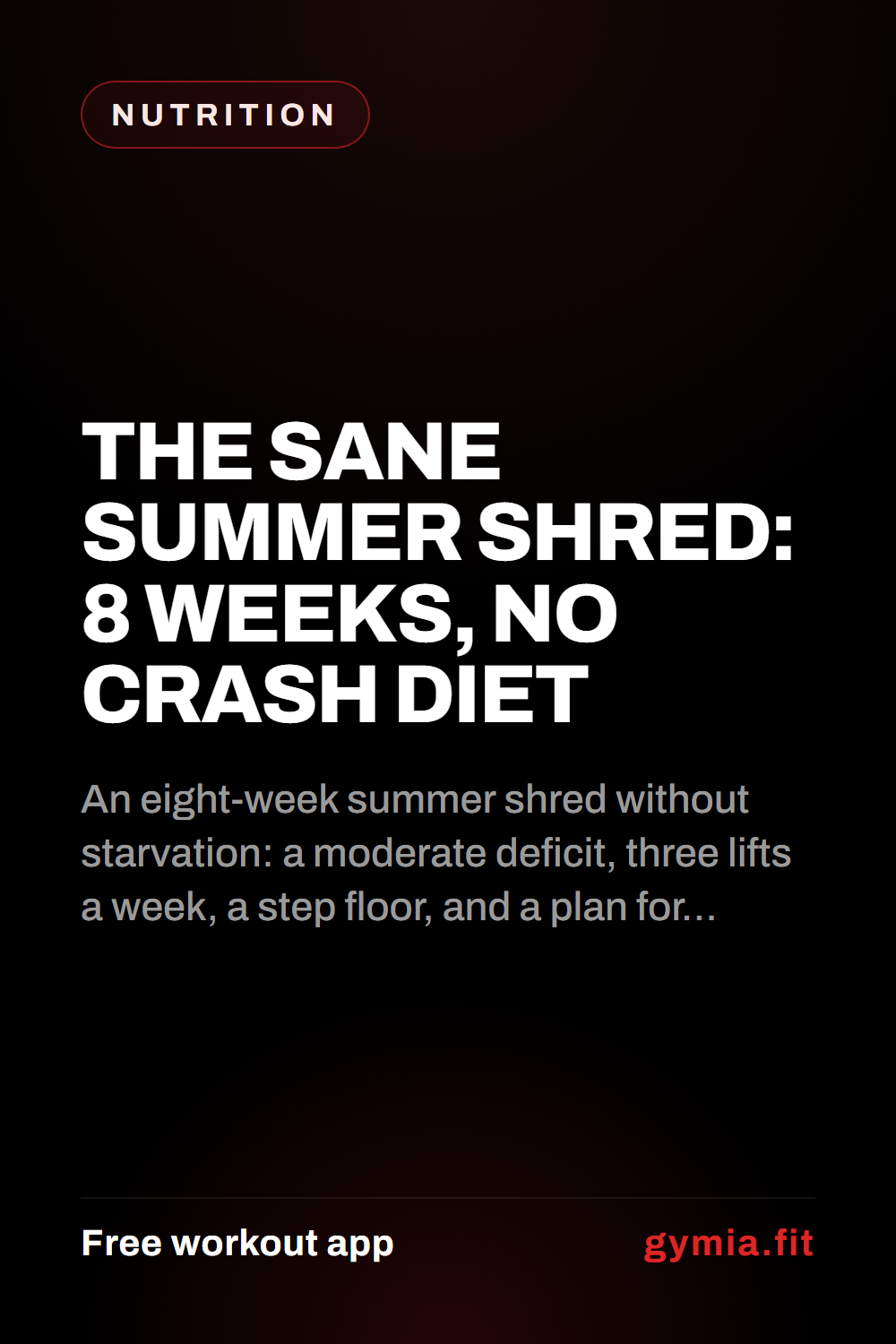 The Sane Summer Shred: 8 Weeks, No Crash Diet — guide from GymiaFit, a free workout app.